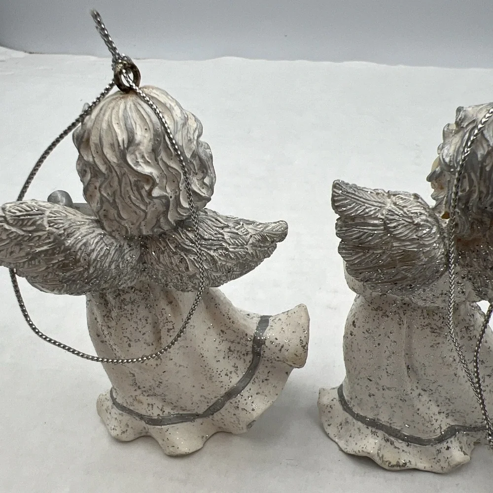 Homeco Silver and White ANGEL ORNAMENTS Set of 3 Home Interior 54037‎